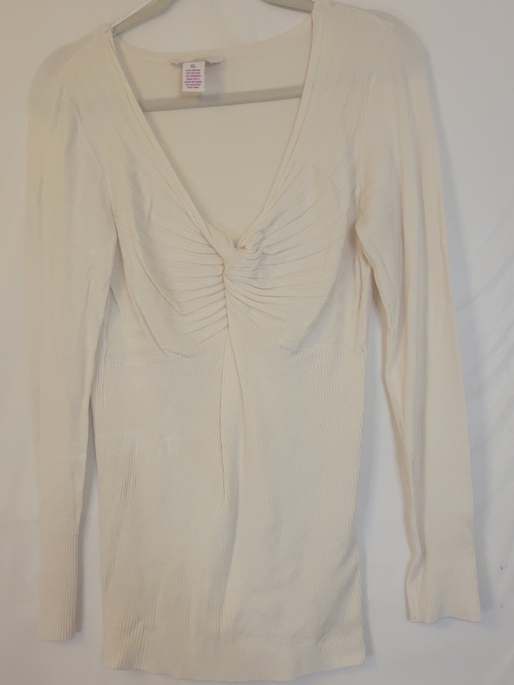 Candie's Cream Ruched V-Neck Long Sleeve Knit Top